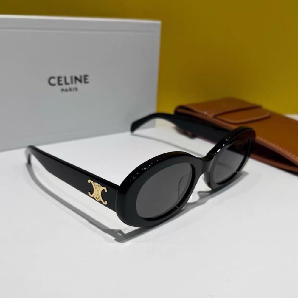 Celine Triomphe Black Sunglasses with Gold Accent